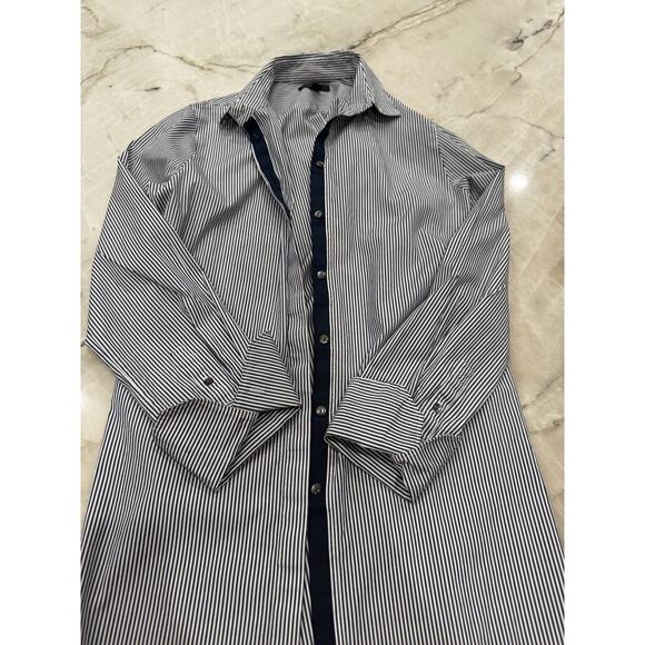 J.Crew Striped Button Down Shirt Navy Blue White Sz 6 Oversized Boyfriend Preppy - Picture 7 of 14